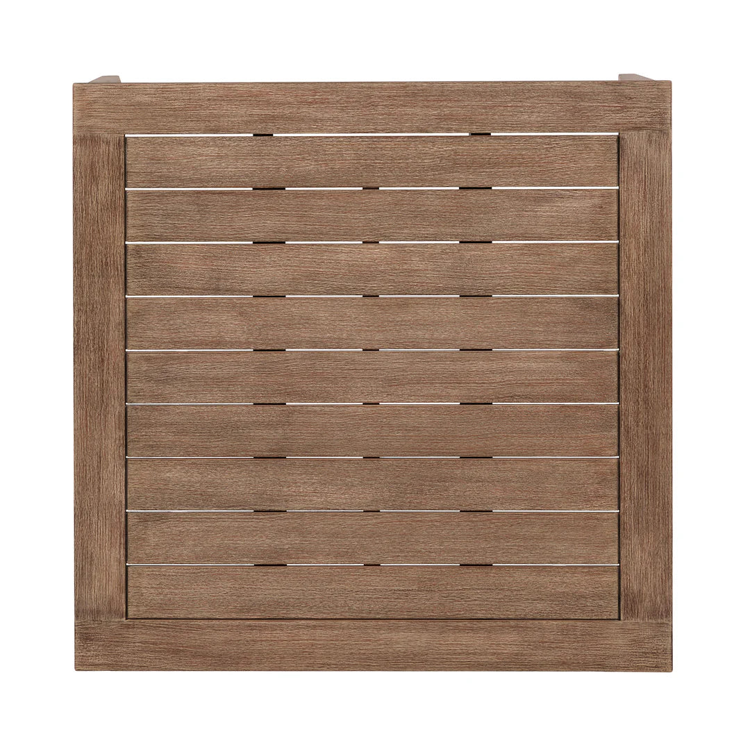 Armen Living Orbit Outdoor Patio 4 Piece Conversation Set in Weathered Eucalyptus Wood with Gray Rope and Taupe Olefin Cushions