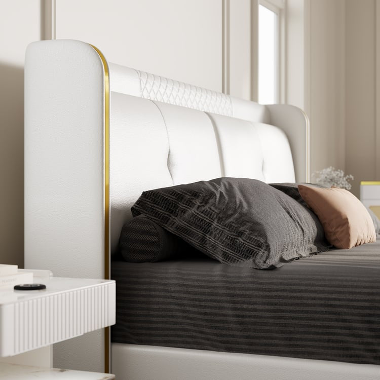 Leather Upholstered King Bed with Wingback Headboard