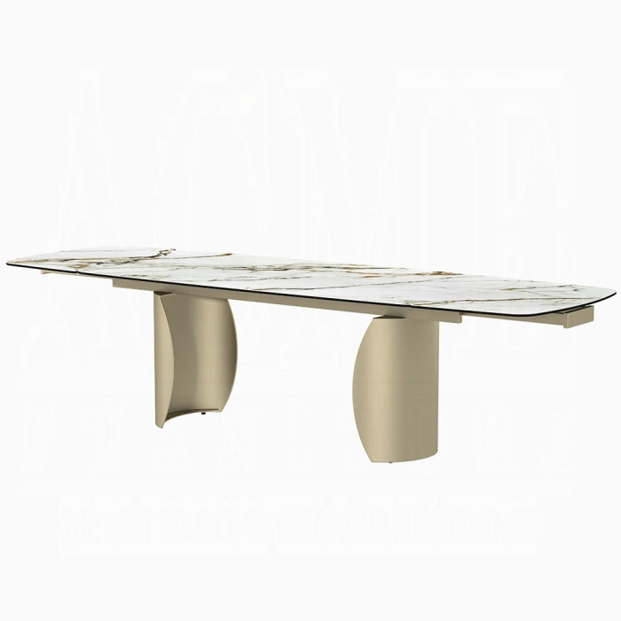 ACME Ceramic Top & Golden Champagne Finish Cora Dining Table