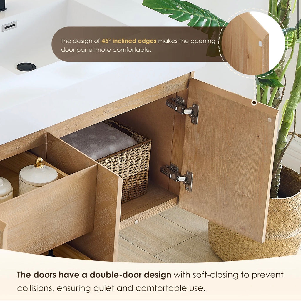 Altair Siena 60" Wall-mounted Double Bathroom Vanity in Light Brown with White Artificial Drop-in Sink
