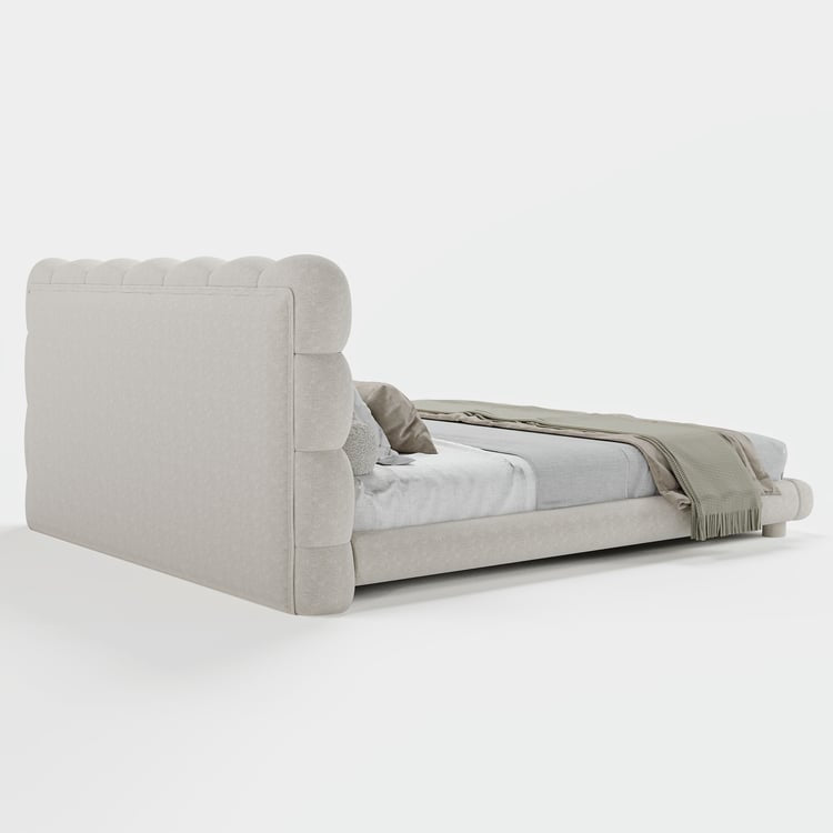 White Bouclé Upholstered Platform Bubble Queen Bed Frame