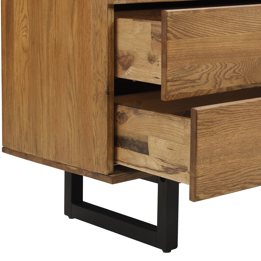 Armen Living Aldo 4 Drawer Dresser in Brown Oak Wood with Black Metal Legs