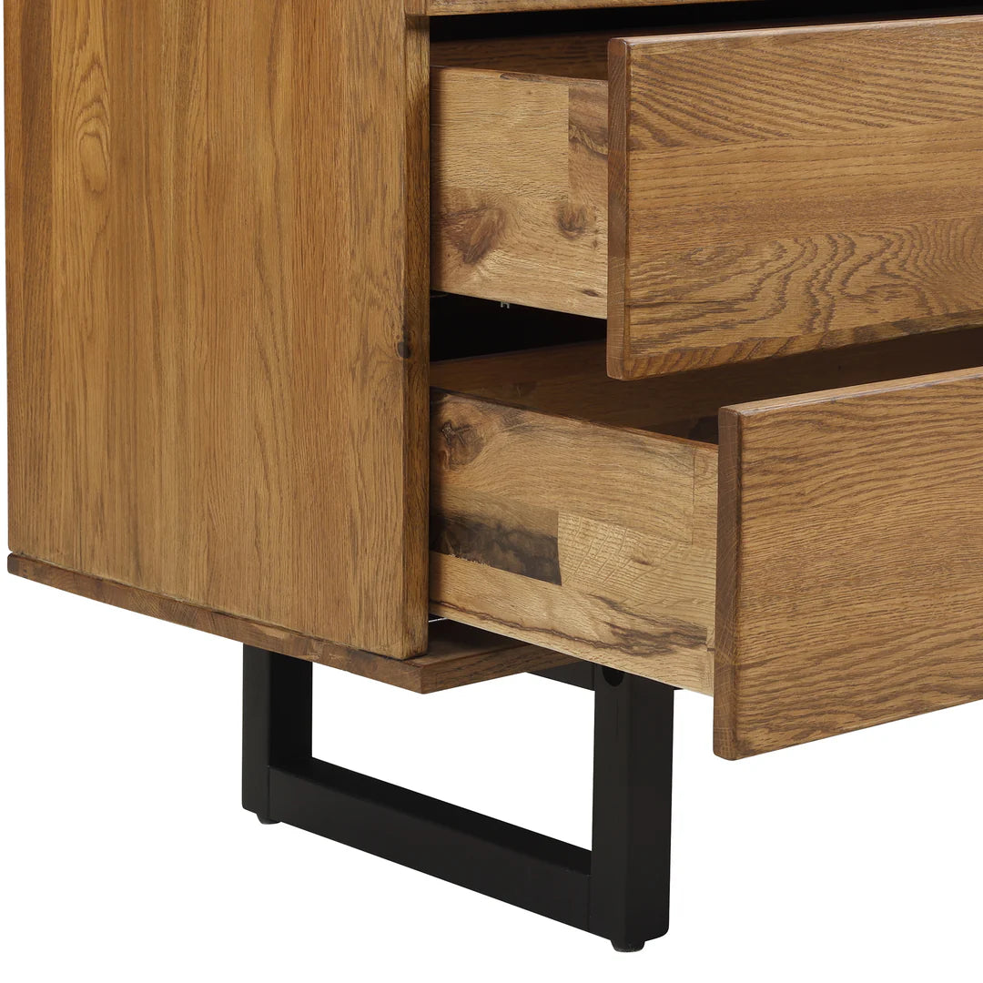 Armen Living Aldo 4 Drawer Dresser in Brown Oak Wood with Black Metal Legs