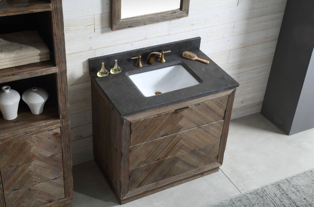 Legion Furniture Rustic Solid Wood Bathroom Vanity with Natural Moon Stone Top – No Faucet