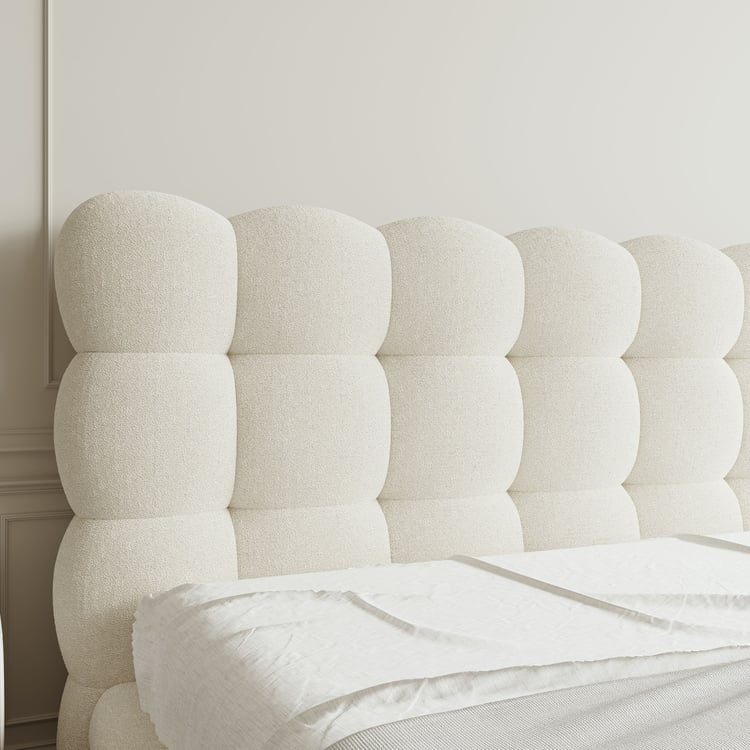 White Bouclé Upholstered Platform Bubble Queen Bed Frame