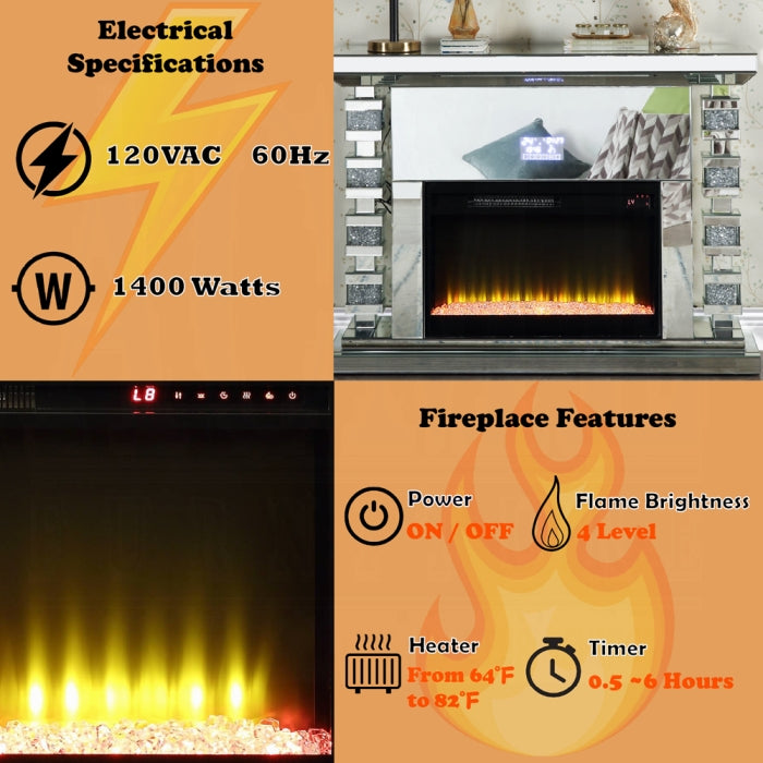 ACME Mirrored & Faux Diamonds Noralie Fireplace W/Bluetooth