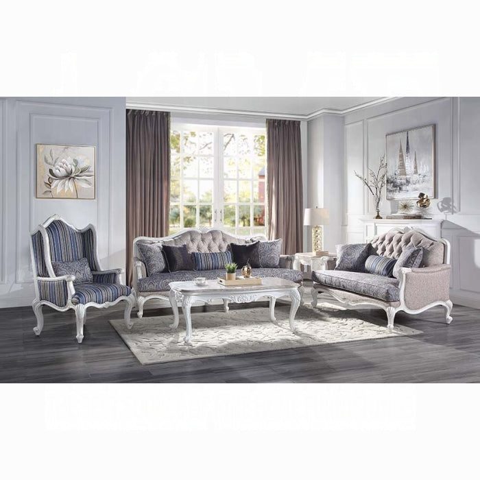 ACME  Fabric & White Ciddrenar Loveseat W/3 Pillows