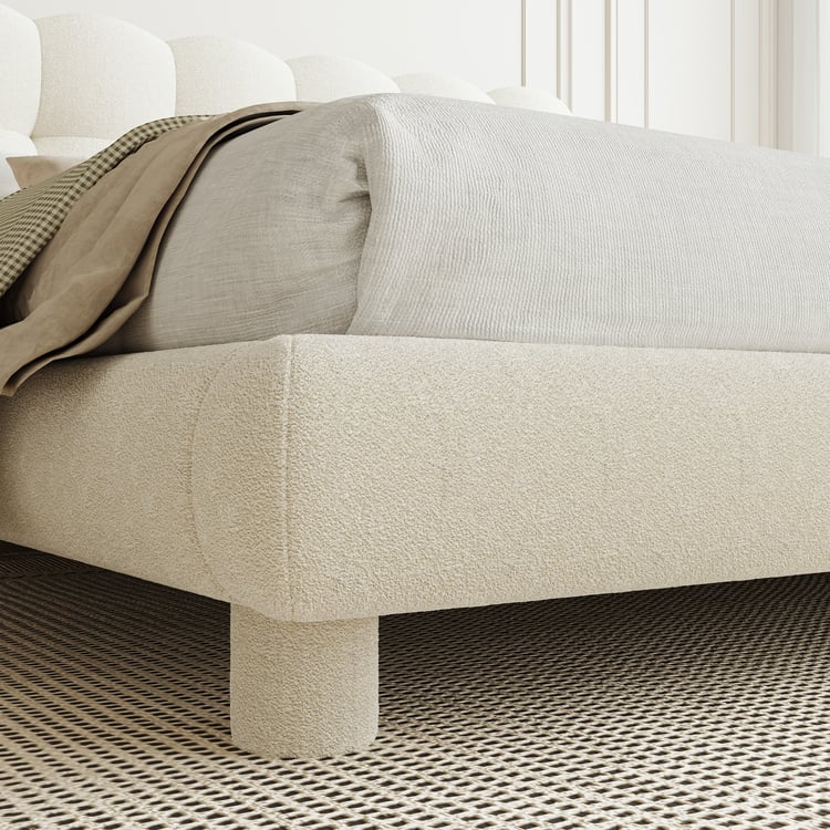 White Bouclé Upholstered Platform Bubble Queen Bed Frame