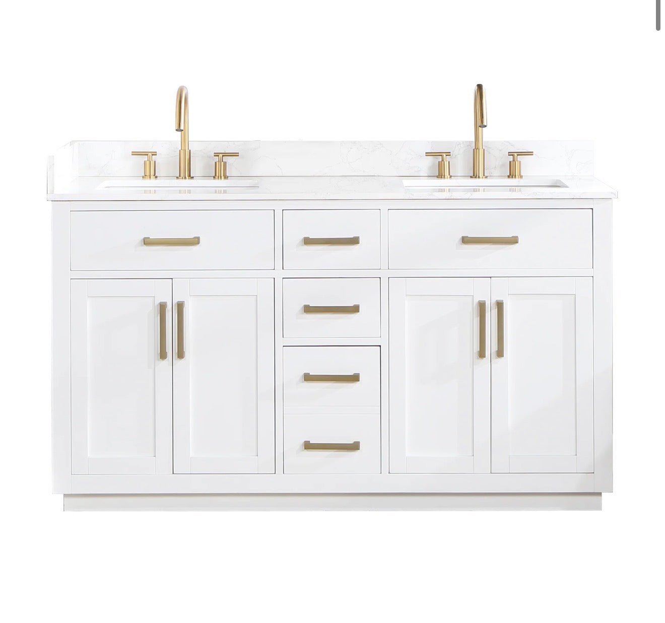 Altair Gavino 60" Double Bathroom Vanity in Light Brown with Grain White Engineered Stone Countertop without Mirror