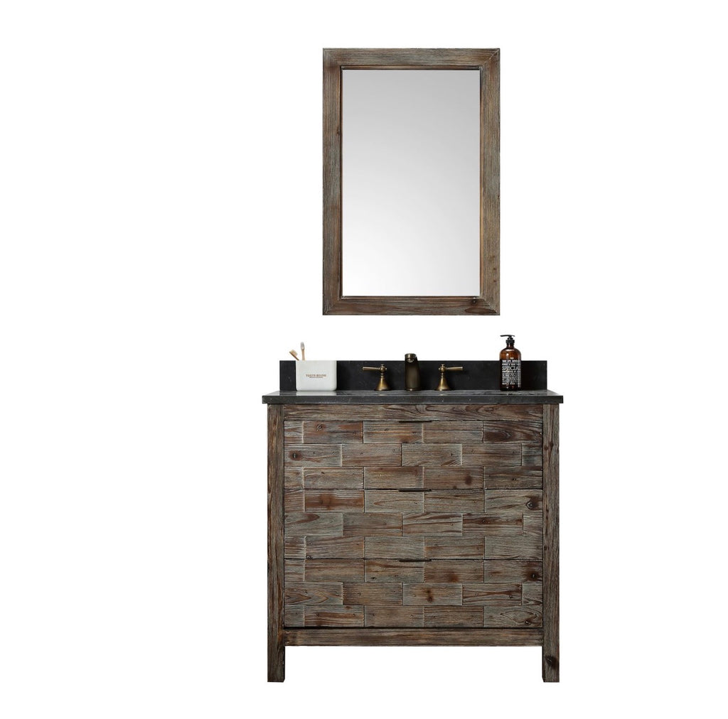 Legion Furniture 36" Rustic Solid Wood Bathroom Vanity with Moon Stone Marble Top – No Faucet