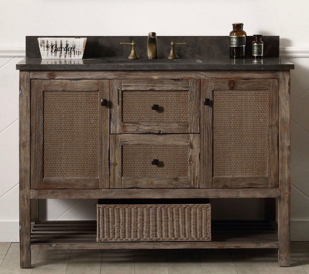 Legion Furniture Solid Wood Bathroom Vanity with Natural Moon Stone Top – Brown Rustic (36", 48", 60")