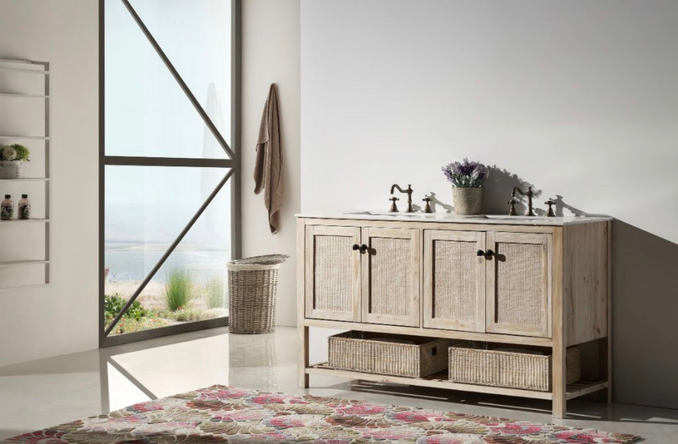Legion Furniture Solid Wood Sink Vanity With Marble Top -NO Faucet 36", 48", 60"