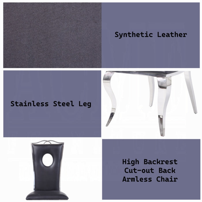 ACME Black Synthetic Leather & Stainless Steel Cyrene Side Chair (Set-2)