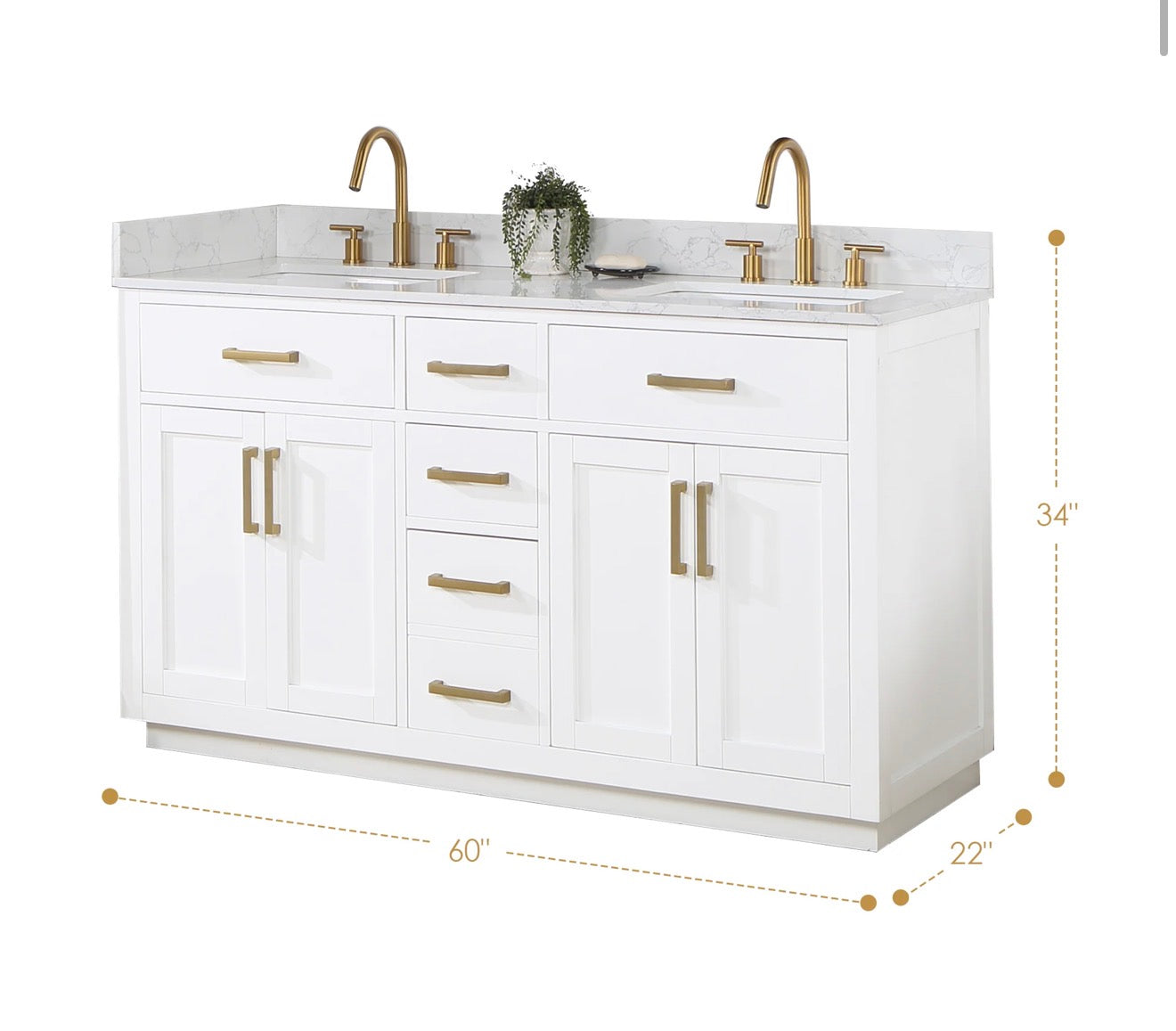 Altair Gavino 60" Double Bathroom Vanity in Light Brown with Grain White Engineered Stone Countertop without Mirror