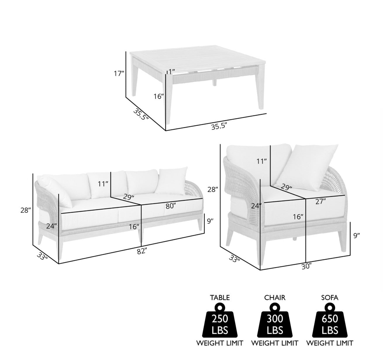 Armen Living Orbit Outdoor Patio 4 Piece Conversation Set in Weathered Eucalyptus Wood with Gray Rope and Taupe Olefin Cushions