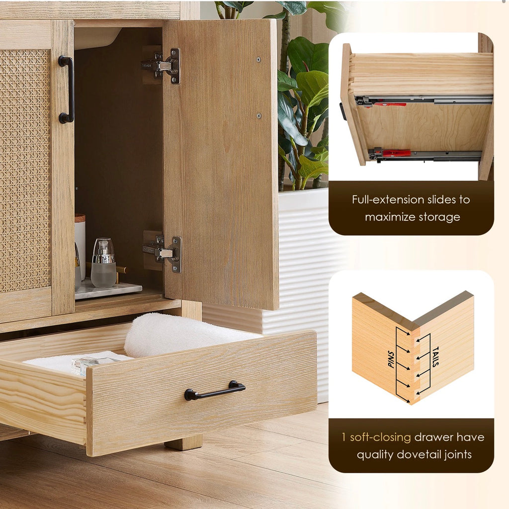 Altair Bondi single Bathroom Vanity in Light Brown with white artificial Drop-in Sink without mirror