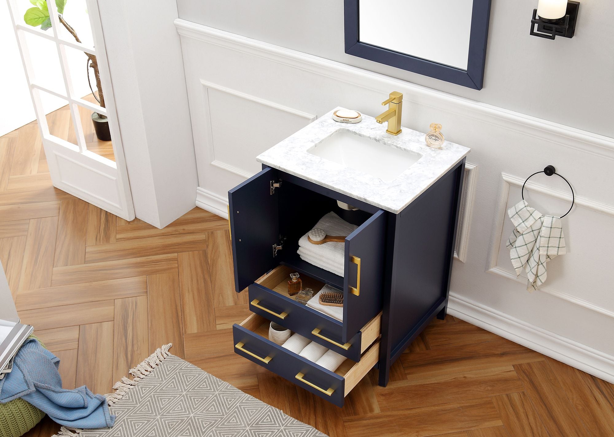 Legion Furniture Blue Solid Wood Sink Vanity WITH Mirror -NO Faucet