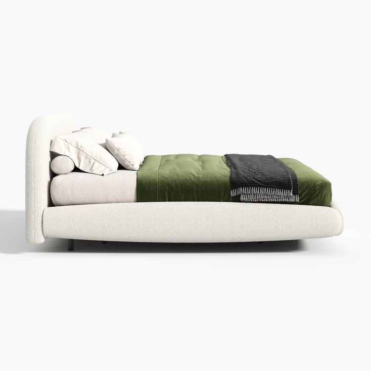 King Size Bouclé Upholstered Floating Bed Frame with Motion Sensor LED Lights