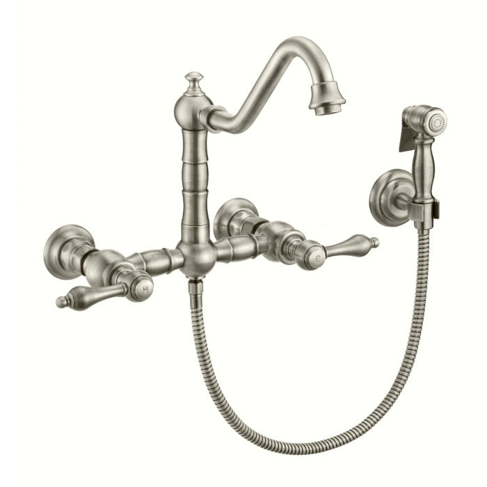 Whitehaus Vintage III Plus Wall Mount Faucet with a  Long Traditional Swivel Spout W/ Solid Brass Side Spray