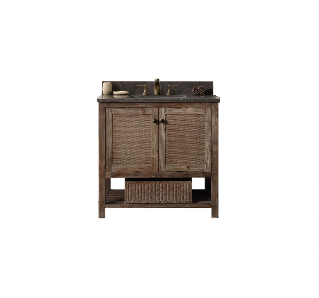 Legion Furniture Solid Wood Bathroom Vanity with Natural Moon Stone Top – Brown Rustic (36", 48", 60")