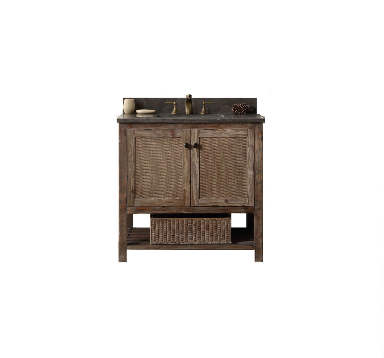 Legion Furniture Solid Wood Bathroom Vanity with Natural Moon Stone Top – Brown Rustic (36", 48", 60")