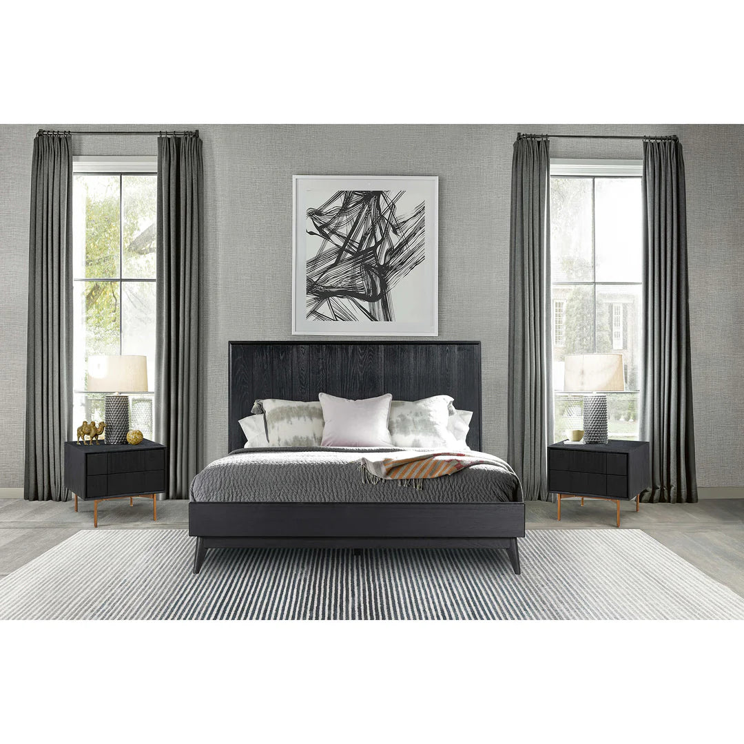 Armen Living Carnaby 3-Piece Bedroom Set in Black Brushed Oak