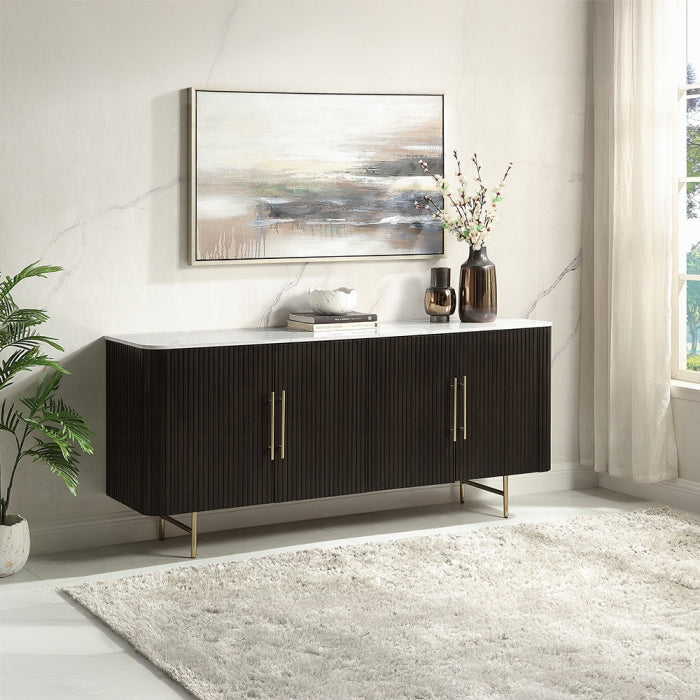 ACME White Natural Marble Top & Espreeso Finish Clayten Server