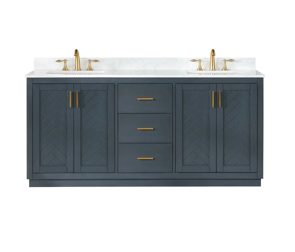 Altair Gazsi 72" Double Bathroom Vanity Set with Grain White Engineered Stone Countertop