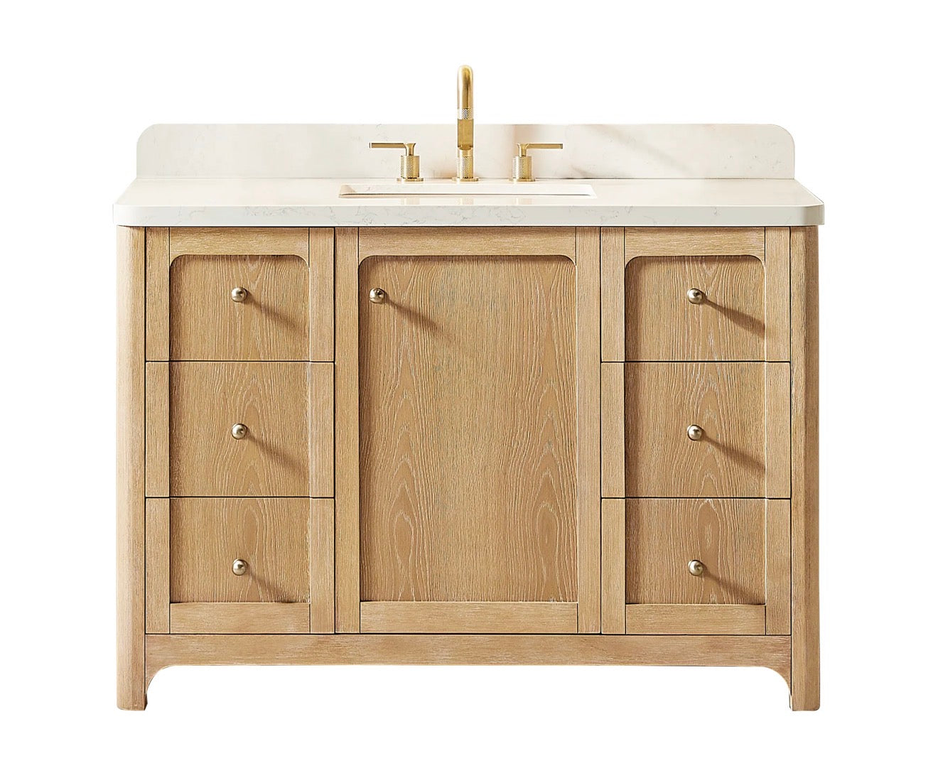 Altair Milner Bathroom Vanity in Brushed Oak with Grain White Engineered Stone Countertop without Mirror