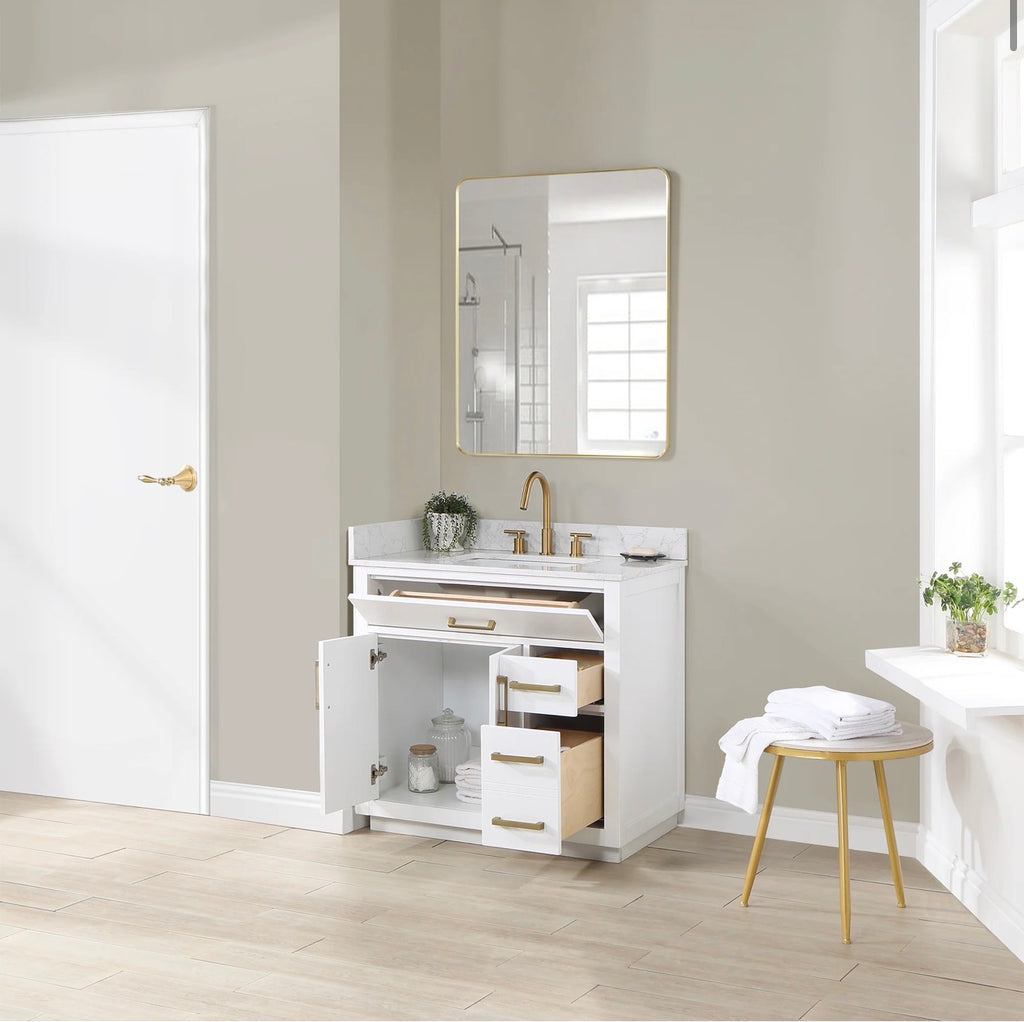 Altair  Gavino 36" Single Bathroom Vanity with Grain White Engineered Stone Countertop
