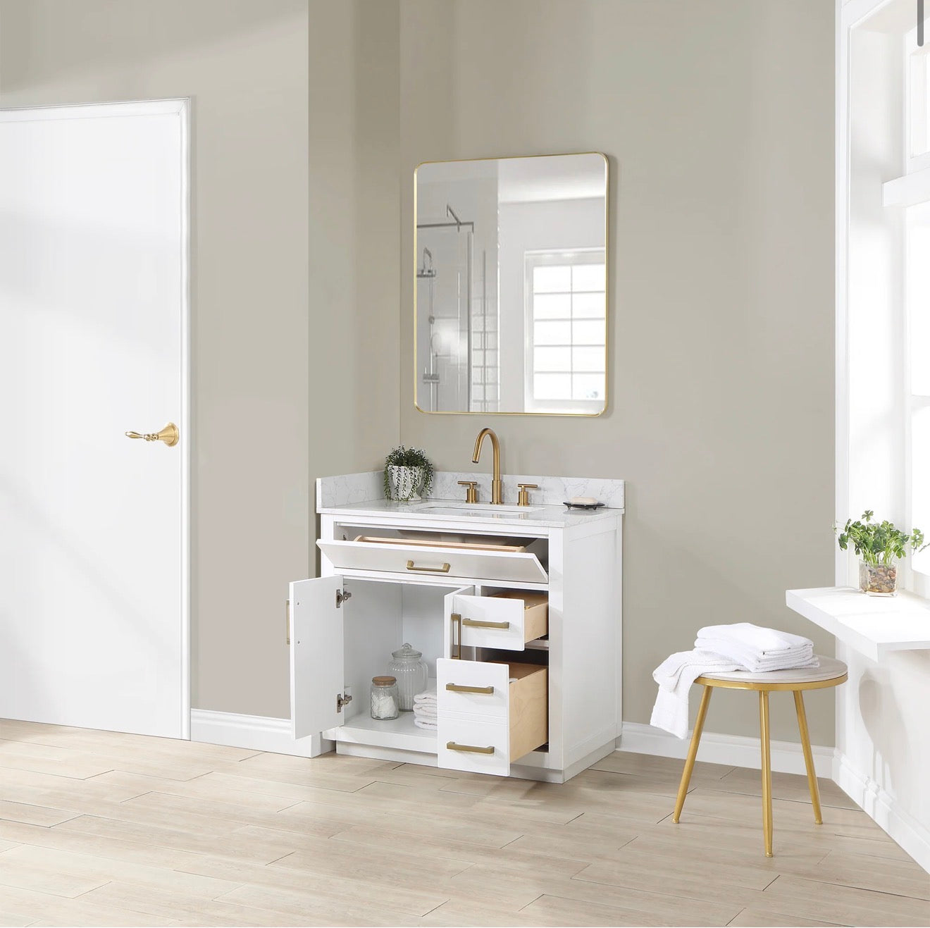 Altair  Gavino 36" Single Bathroom Vanity with Grain White Engineered Stone Countertop