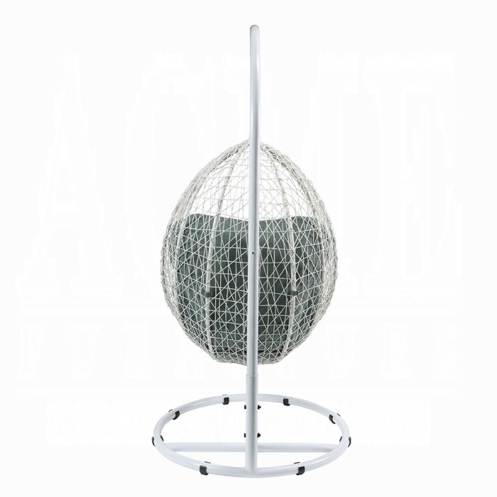 ACME Green Fabric & White Wicker Simona Hanging Chair