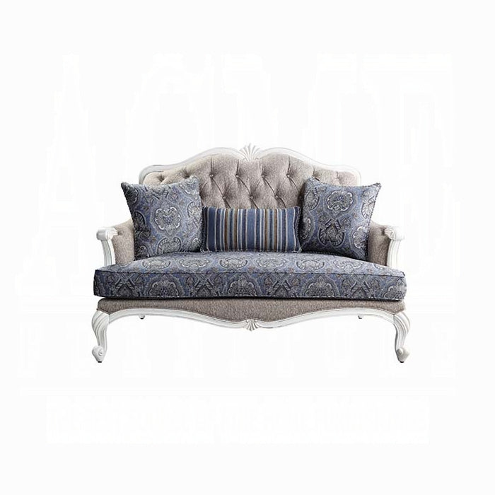 ACME  Fabric & White Ciddrenar Loveseat W/3 Pillows