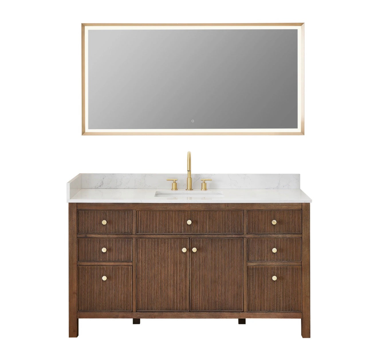 Altair Cerrito 60" Single Bathroom Vanity with Grain White Engineered Stone Countertop without Mirror