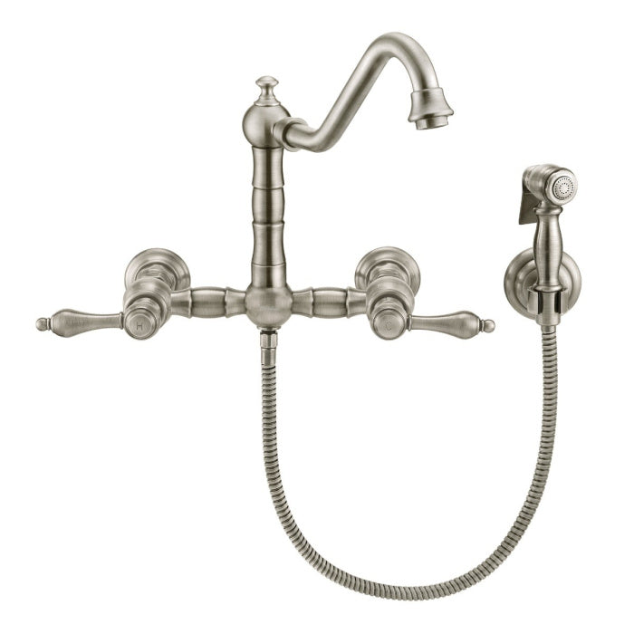 Whitehaus Vintage III Plus Wall Mount Faucet with a  Long Traditional Swivel Spout W/ Solid Brass Side Spray