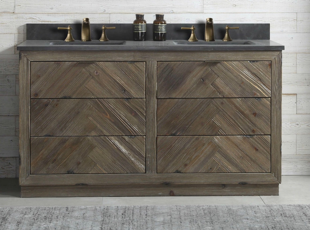 Legion Furniture Rustic Solid Wood Bathroom Vanity with Natural Moon Stone Top – No Faucet