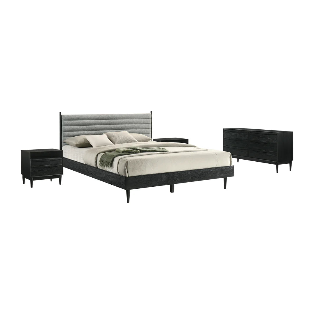 Armen Living Artemio King 4 Piece Wood Bedroom Set in Black Finish