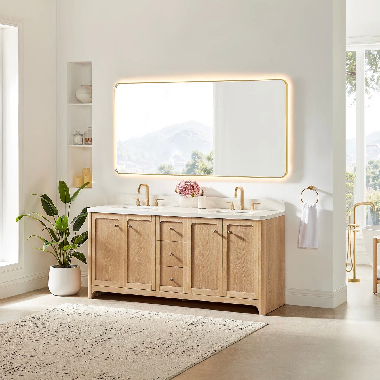 Altair Milner Bathroom Vanity in Brushed Oak with Grain White Engineered Stone Countertop without Mirror