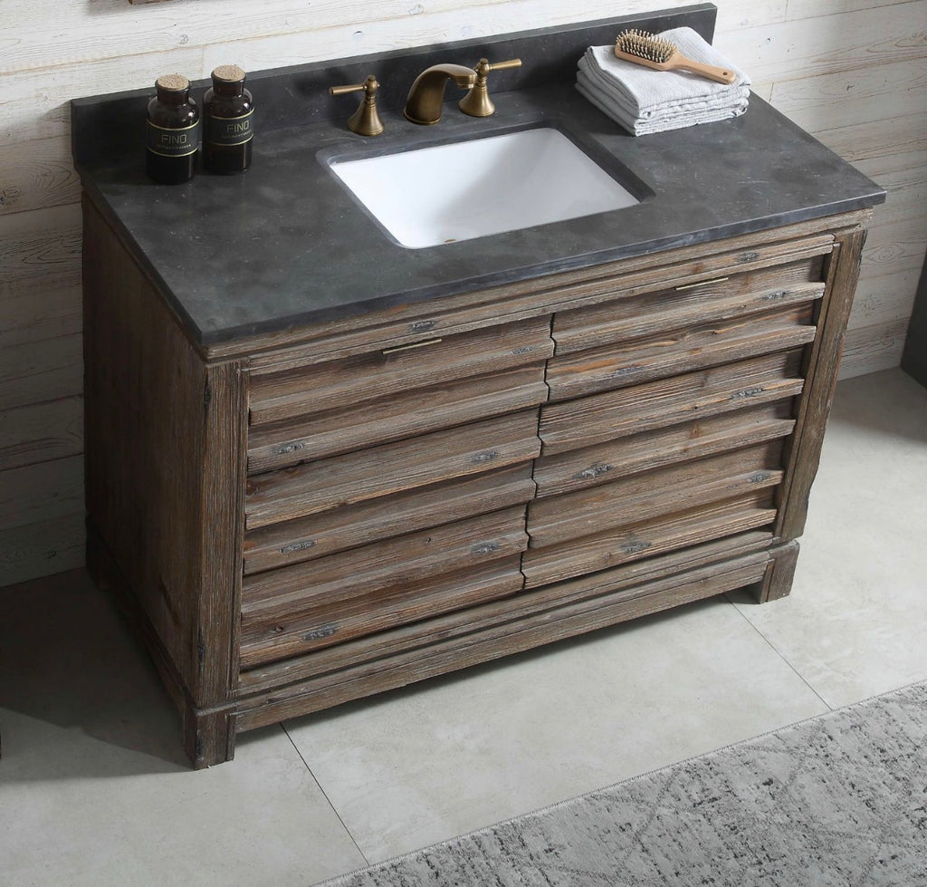 Legion Furniture 48" Rustic Solid Wood Bathroom Vanity with Natural Moon Stone Top – No Faucet