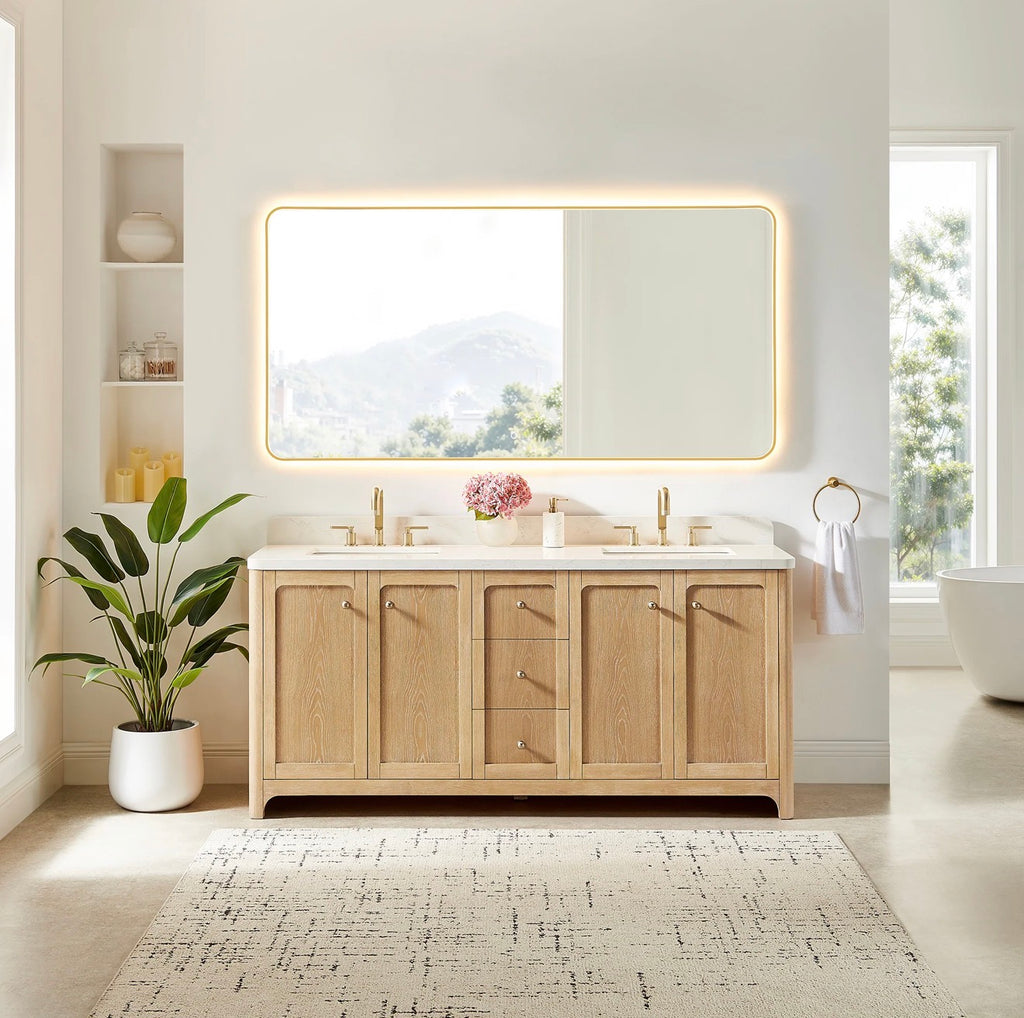 Altair Milner Bathroom Vanity in Brushed Oak with Grain White Engineered Stone Countertop without Mirror