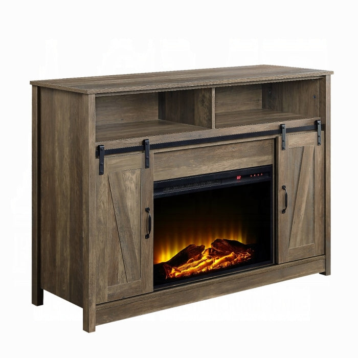 ACME Rustic Oak Finish Tobias Fireplace