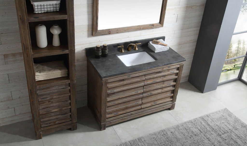 Legion Furniture 48" Rustic Solid Wood Bathroom Vanity with Natural Moon Stone Top – No Faucet