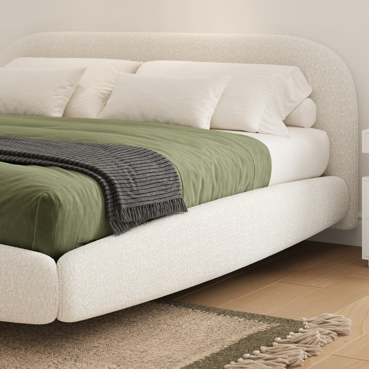 King Size Bouclé Upholstered Floating Bed Frame with Motion Sensor LED Lights