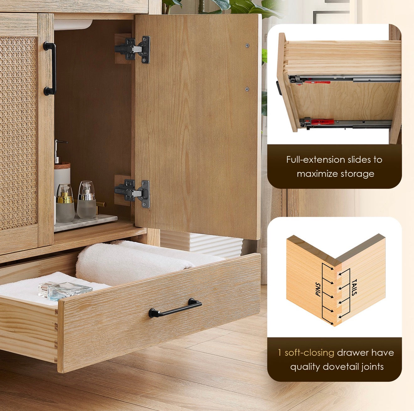 Altair Bondi single Bathroom Vanity in Light Brown with white artificial Drop-in Sink without mirror