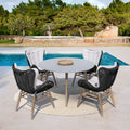 Armen Living Kylie and Mateo 5 Piece Outdoor Patio Dining Set in Eucalyptus Wood with Truffle Rope and Gray Cushions