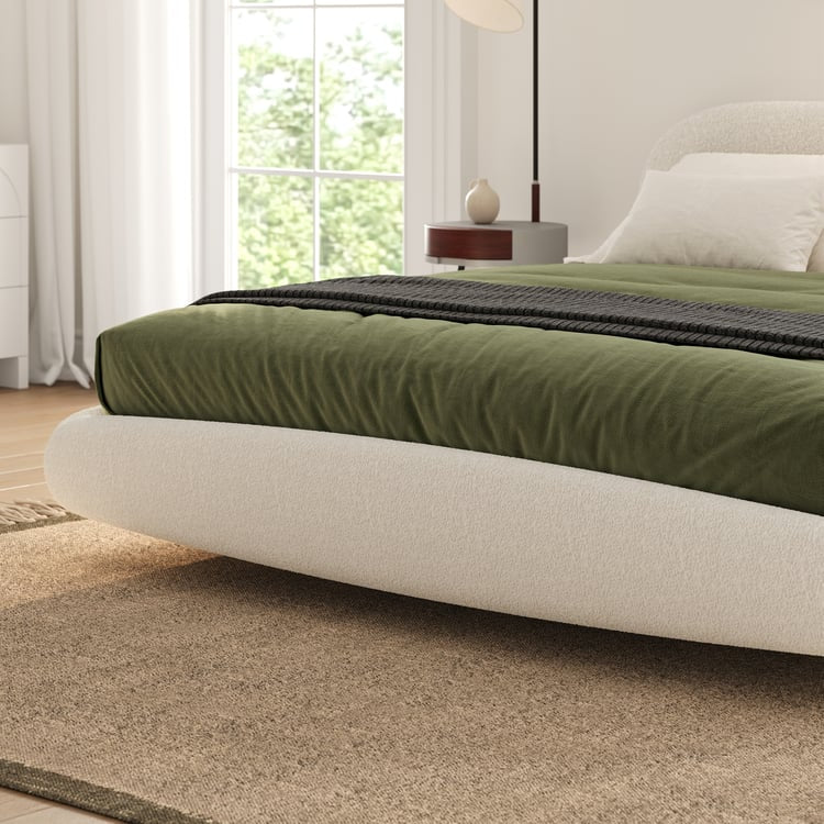King Size Bouclé Upholstered Floating Bed Frame with Motion Sensor LED Lights