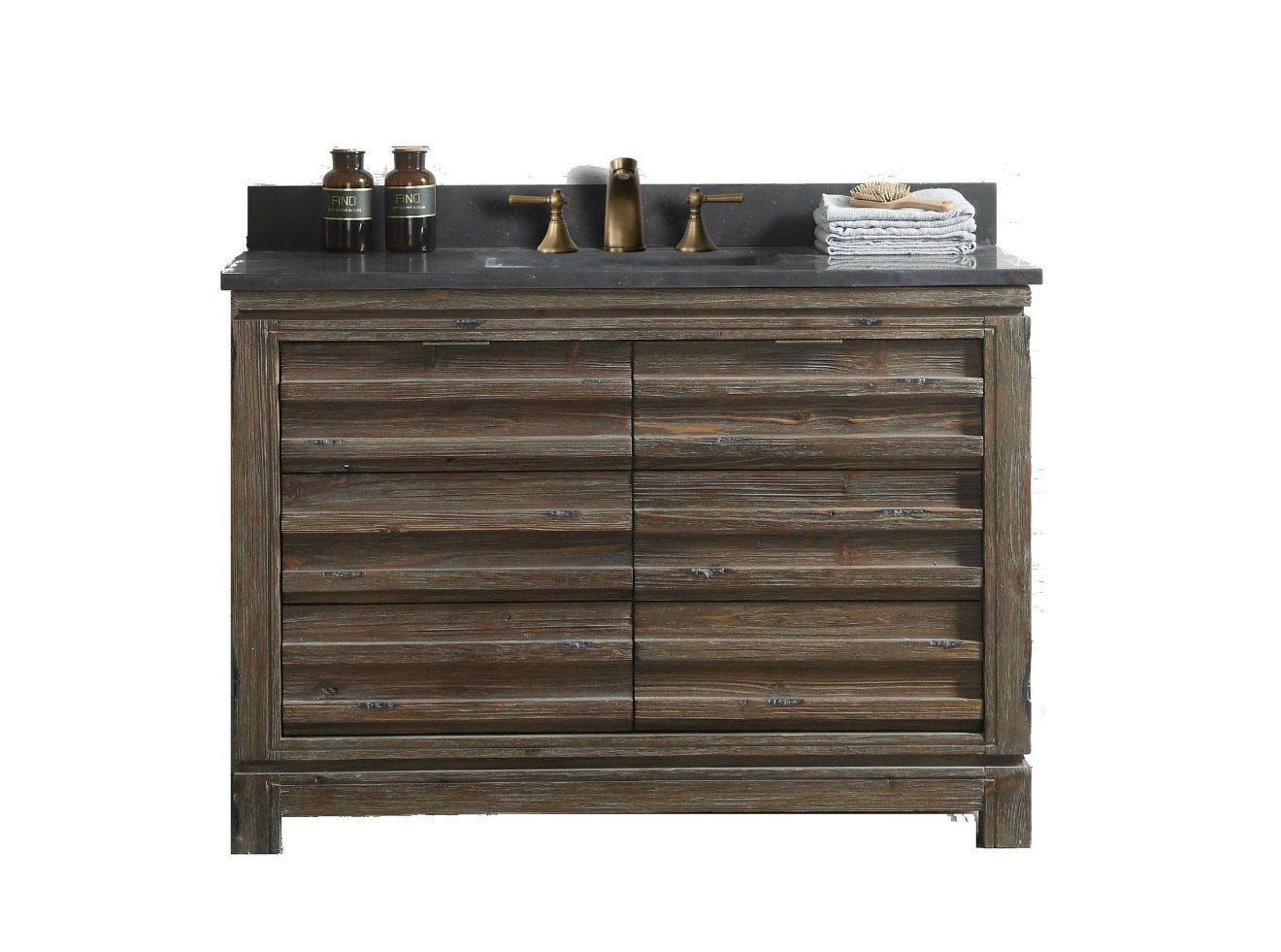 Legion Furniture 48" Rustic Solid Wood Bathroom Vanity with Natural Moon Stone Top – No Faucet