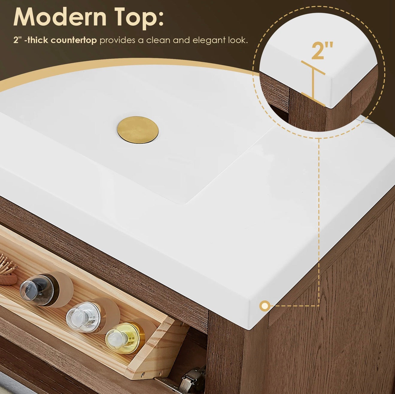 Altair Cerrito 30” single bathroom vanity with white Engineered stone integrated sink without mirror