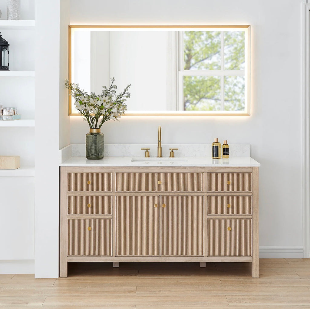 Altair Cerrito 60" Single Bathroom Vanity with Grain White Engineered Stone Countertop without Mirror