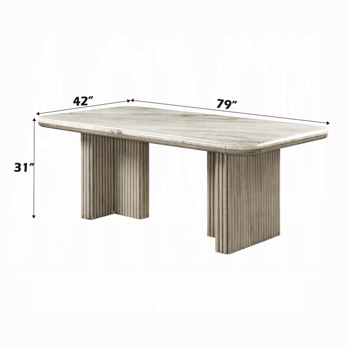 ACME Natural Marble Top & Gray Oak Charity Dining Table